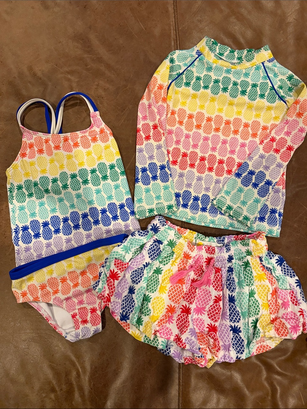 Mini Boden Girls Rainbow Pineapple Swim Set - 3pc plus matching shorts